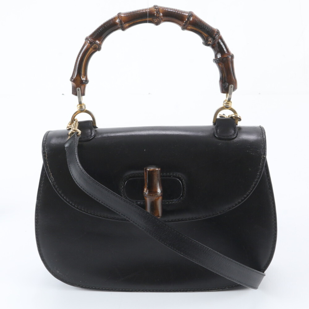 Gucci Bamboo Leather 2-Way Shoulder Bag/Handbag, Black, Brand Name, Women's